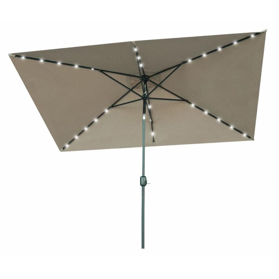 Simplyshade 7 Ft Rectangular Red With Brown Aluminum Frame Solar Powered No Tilt Market Patio Umbrella In The Patio Umbrellas Department At Lowes Com