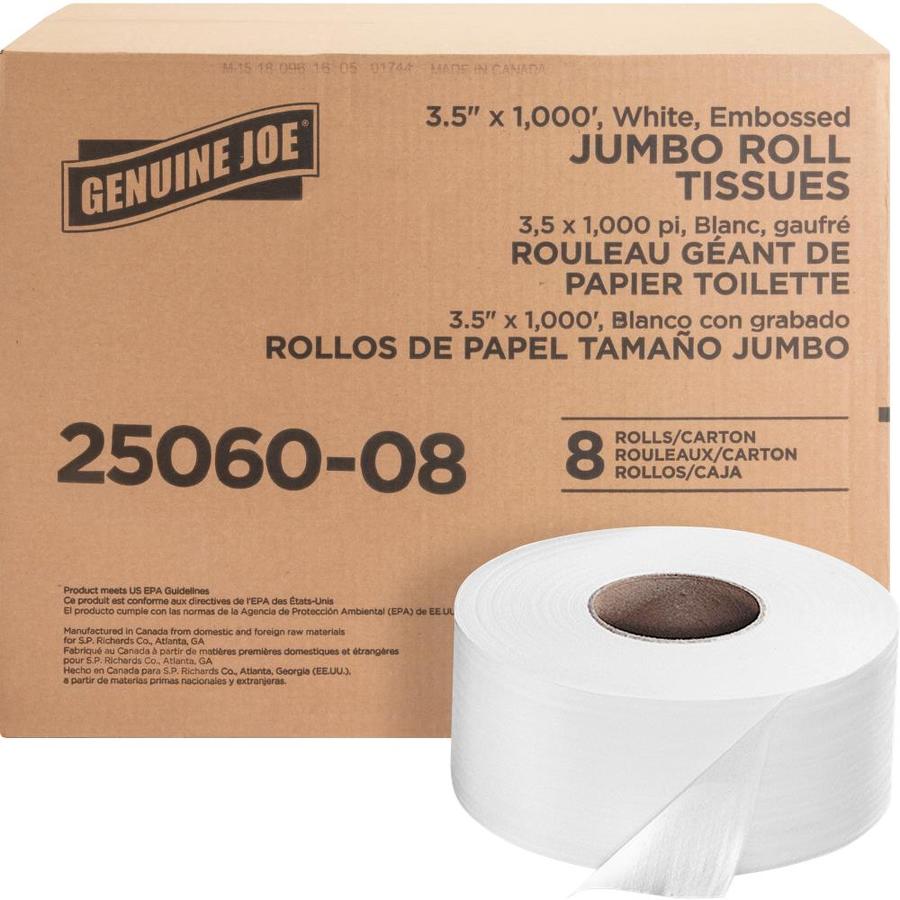 Genuine Joe Jumbo Dispenser Roll Bath Tissue 2 Ply 3 50in X 1000 Ft 9in Roll Diameter White Nonperforated Fragrance Free For Restroom Washroom 8 Carton In The Toilet Paper Department At Lowes Com