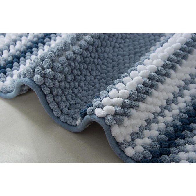 RT Designers Collection Irvine striped ombre chenille bath rug 17in x 24in Blue Microfiber
