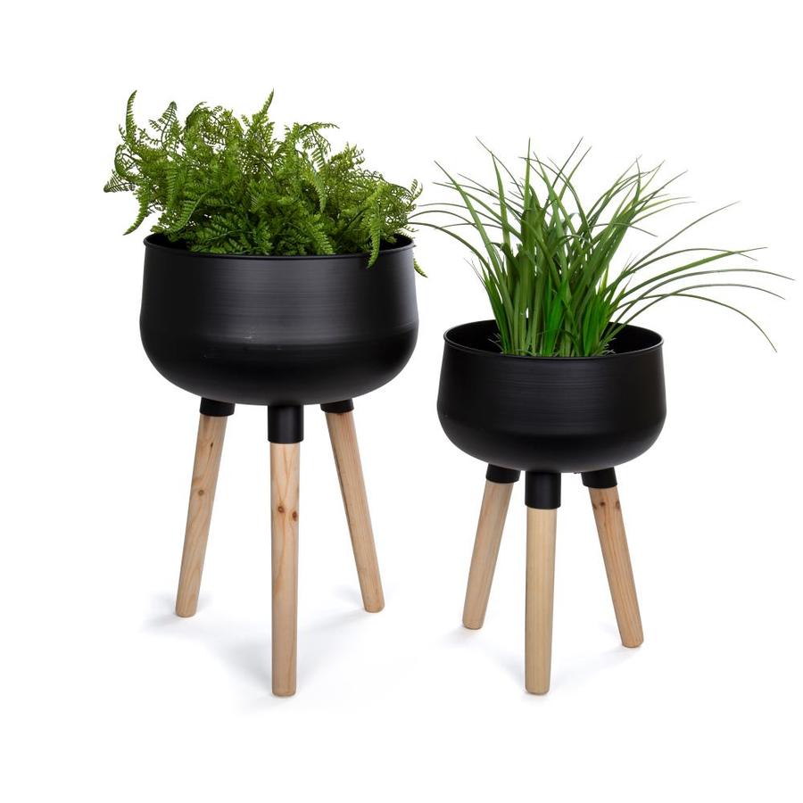 truu design 11.2-in w x 11.2-in h black metal planter in