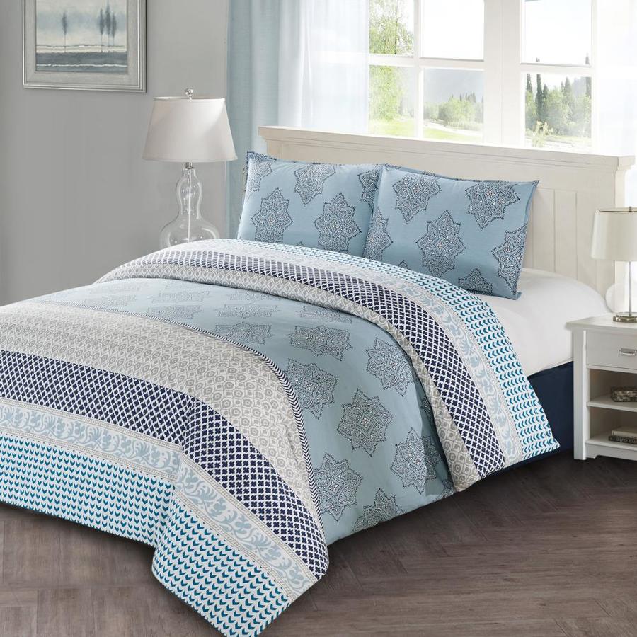 Style Quarters 3-Piece Blue Gray and White King Duvet Set in the ...