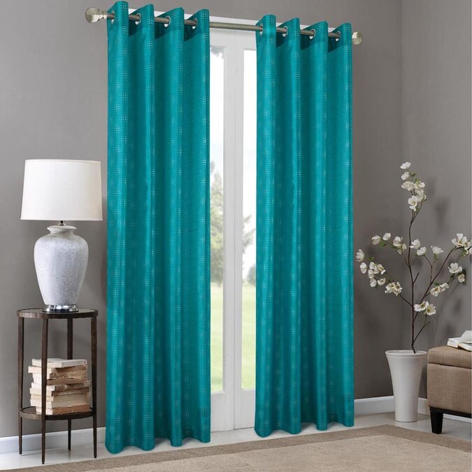 Olivia Gray 90-in Teal Polyester Light Filtering Single Curtain Panel ...