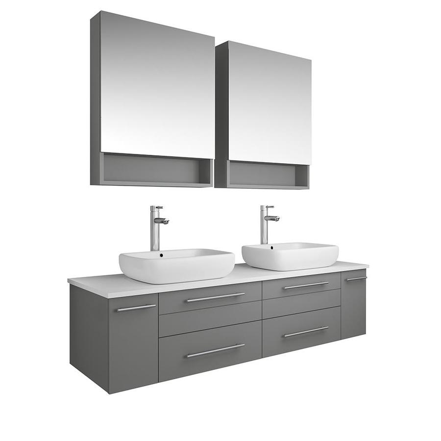 Fresca Stella 60 In Gray Double Sink Bathroom Vanity With White Quartz Top Faucet Included In The Bathroom Vanities With Tops Department At Lowes Com