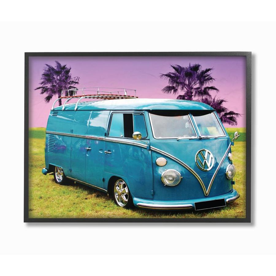 Stupell Industries Vintage 70s Blue Vw Bus With Purple Palm Trees Framed In H X 16 In W Vintage Retro Wood Print In The Wall Art Department At Lowes Com