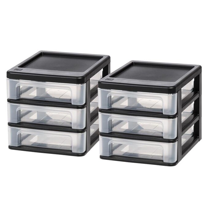 IRIS 3 Compartment 3 Drawers Black Stackable Plastic