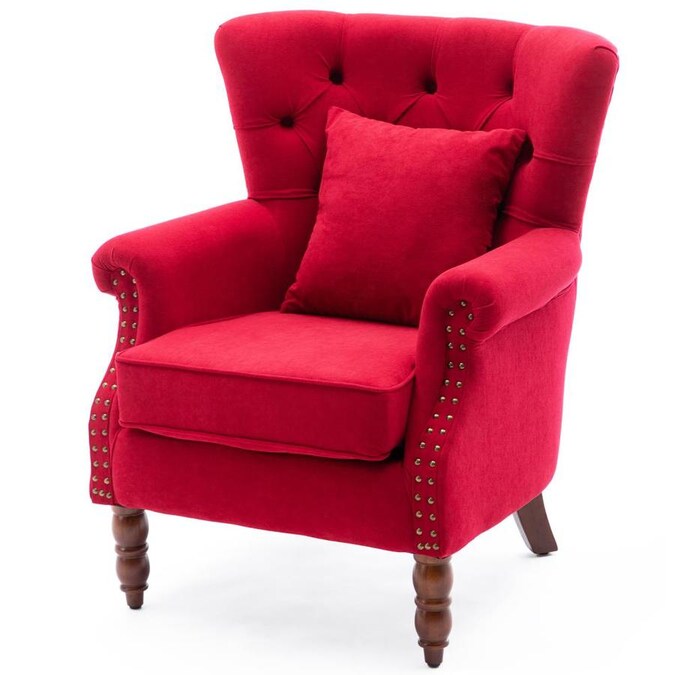 KINWELL Casual Red Velvet Wingback Chair in the Chairs