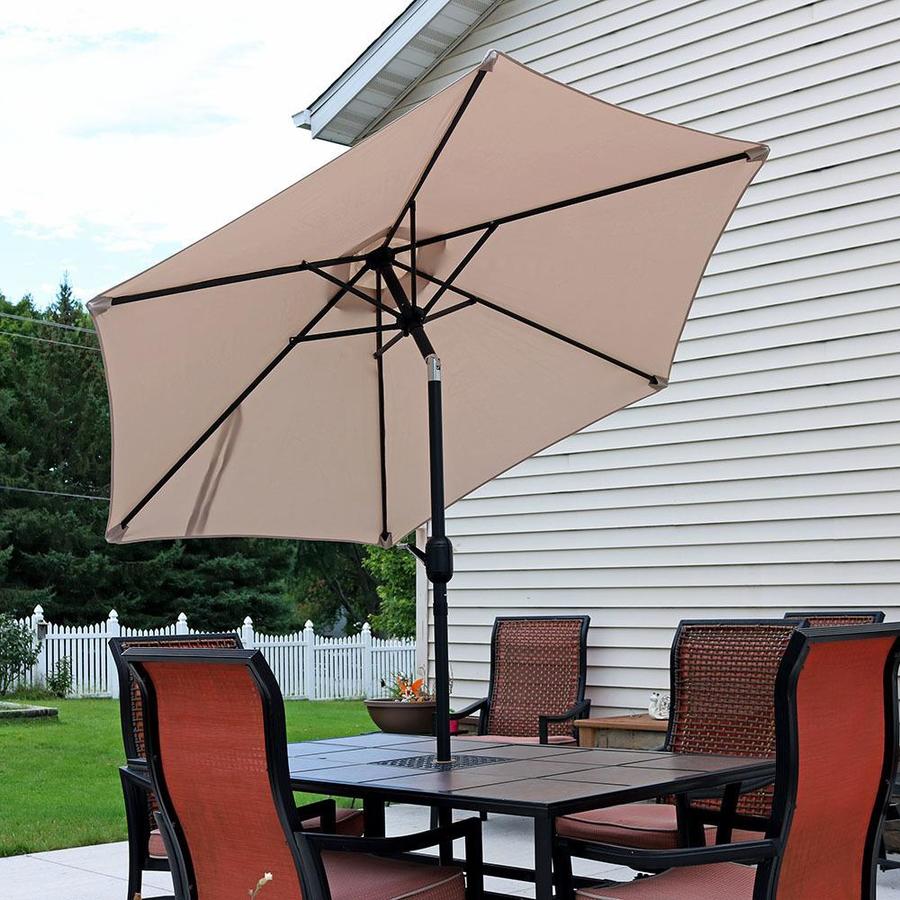 Sunnydaze Decor 7.5-ft Beige Push-button Tilt Market Patio Umbrella in ...