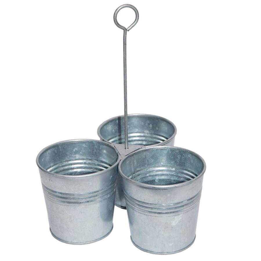 Benzara Galvanized Metal Cutlery Holder with Three Buckets and Ring