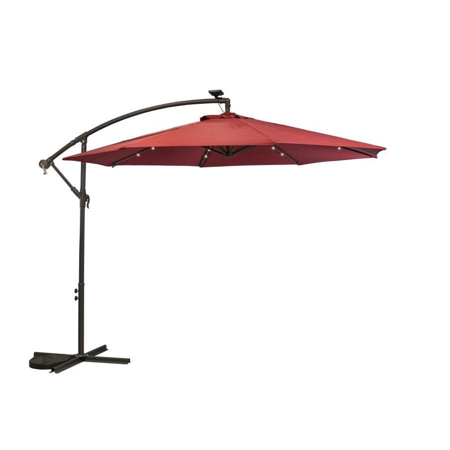 Sun Ray 106 3 Ft Round Scarlet With Black Aluminum Frame Solar Powered Push Button Tilt Market Patio Umbrella In The Patio Umbrellas Department At Lowes Com