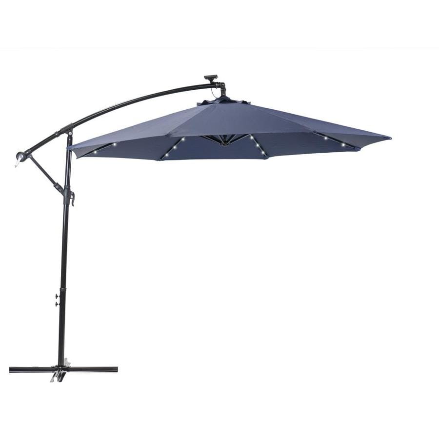 Sun Ray 106 3 Ft Round Denim With Black Aluminum Frame Solar Powered Push Button Tilt Market Patio Umbrella In The Patio Umbrellas Department At Lowes Com