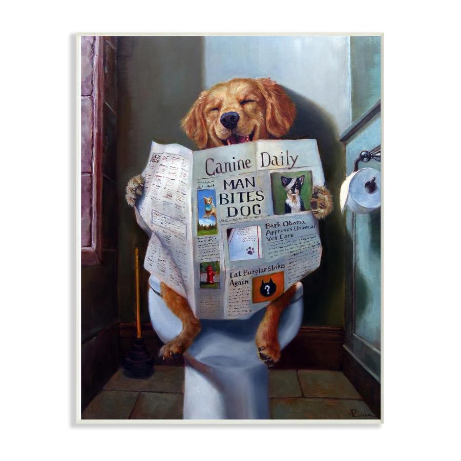 Stupell Industries Dog Reading the Newspaper On Toilet Funny Painting ...