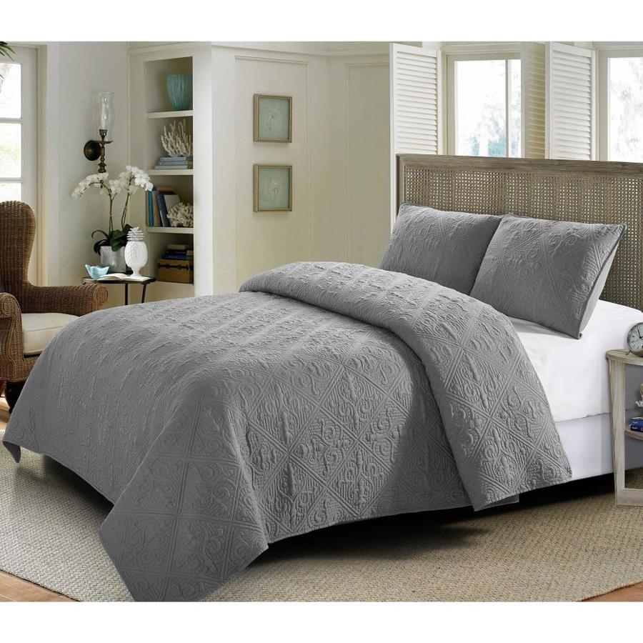 Style Quarters 3Piece Gray Queen Quilt Set in the Bedding Sets department at