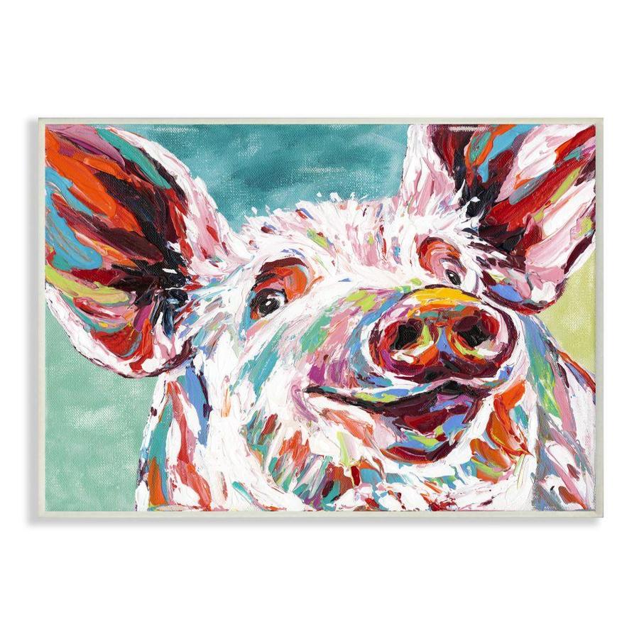 Stupell Industries Brightly Painted Pig Frameless 15-in H x 10-in W ...