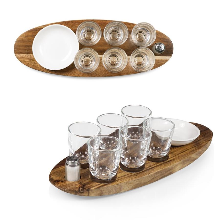 Picnic Time 2-fl oz Glass Acacia Wood Shotglass Set in the Drinkware ...
