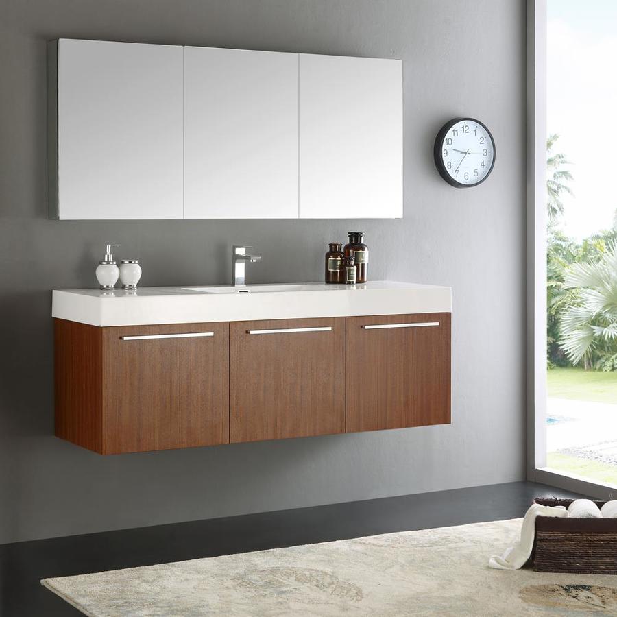 Fresca Senza 59 In Teak Drop In Single Sink Bathroom Vanity With White Acrylic Top Faucet Included In The Bathroom Vanities With Tops Department At Lowes Com