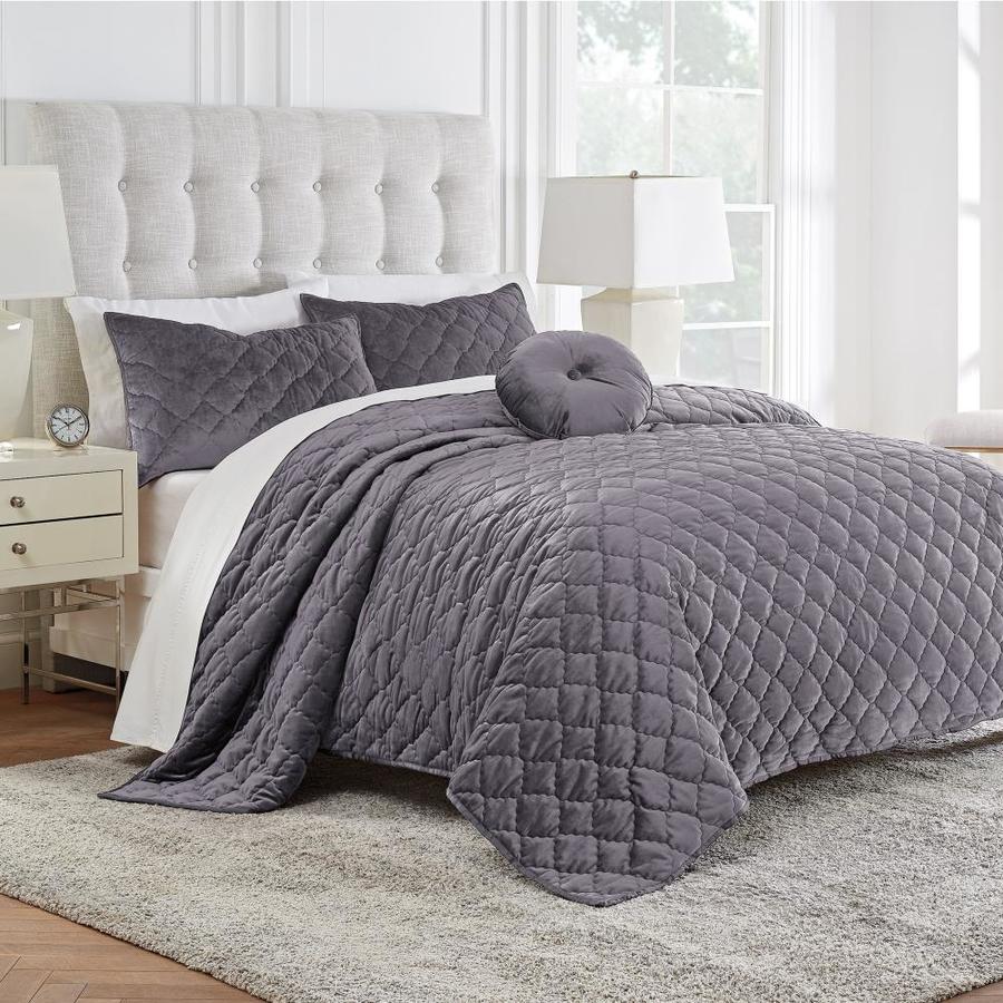 Westpoint Home Modern Living Addison Velvet Quilt Set 3 Piece Gray Full Queen Quilt Set In The Bedding Sets Department At Lowes Com