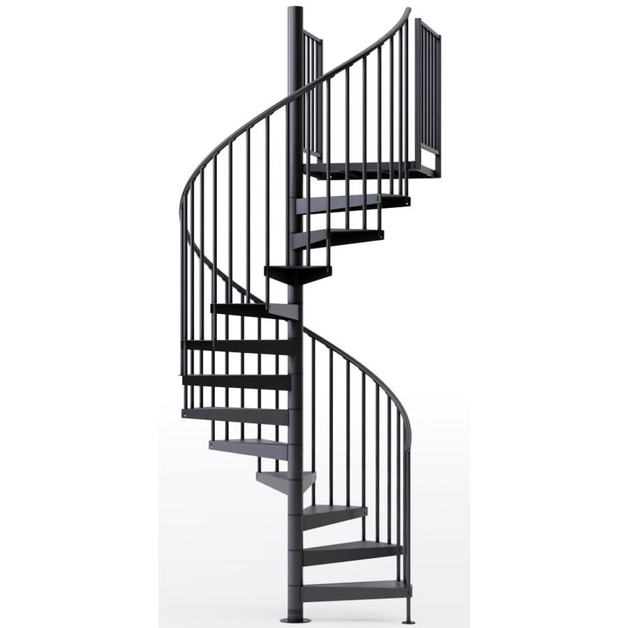 Mylen Stairs Condor 60-in x 12.84-ft 2 Platform Rails Black Spiral Staircase Kit, Fits Height ...