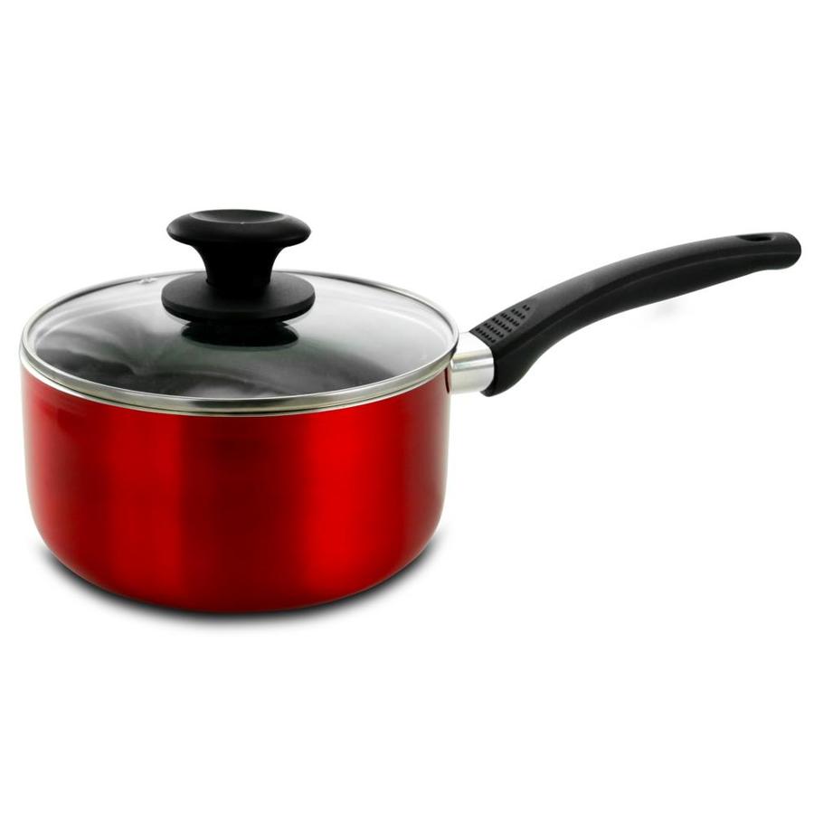 Oster Oster Nonstick 2.5 Quart Aluminum Red Saucepan with Glass Lid in ...