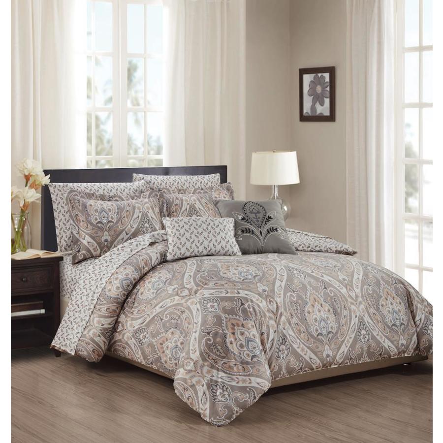 Olivia Gray Tisdale 9 Piece Printed Reversible Comforter Set 9 Piece Grey Taupe Beige White Queen Comforter Set In The Bedding Sets Department At Lowes Com