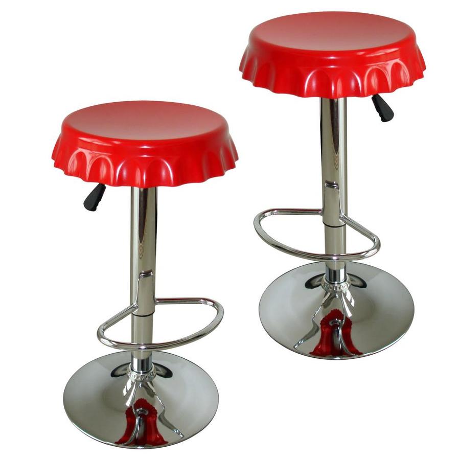 AmeriHome Set of 2 Red Adjustable Height Upholstered Swivel Bar Stool