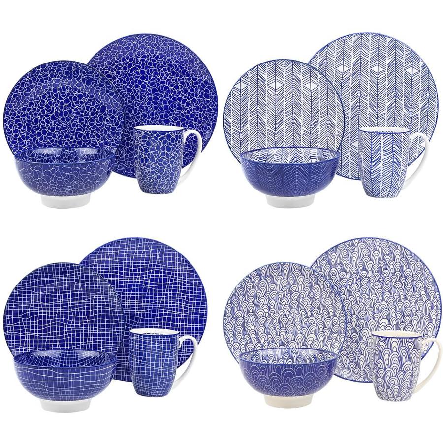 vancasso 16 Blue Patterned Porcelain Dinnerware Set Dinner Plates and ...