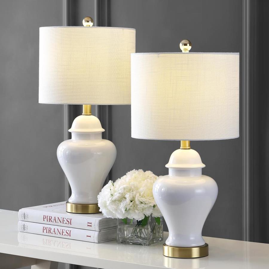 JONATHAN Y Classic White Table Lamp with Linen Shade in the Table Lamps ...