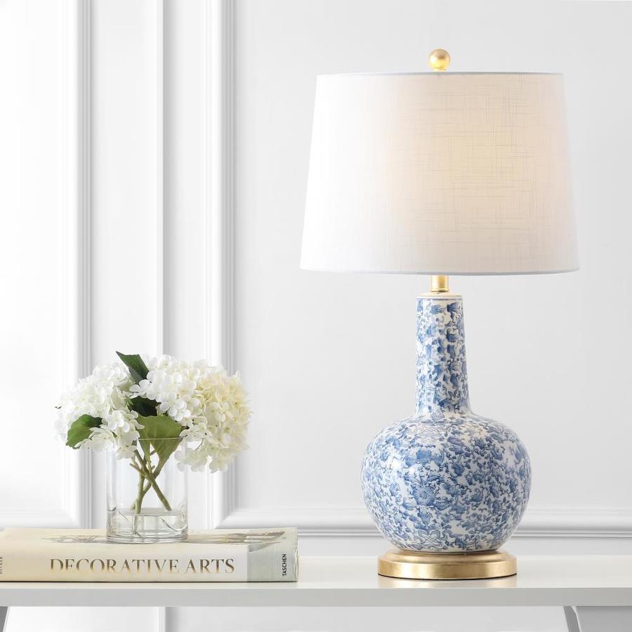 JONATHAN Y Classic Blue Table Lamp with Linen Shade in the Table Lamps ...