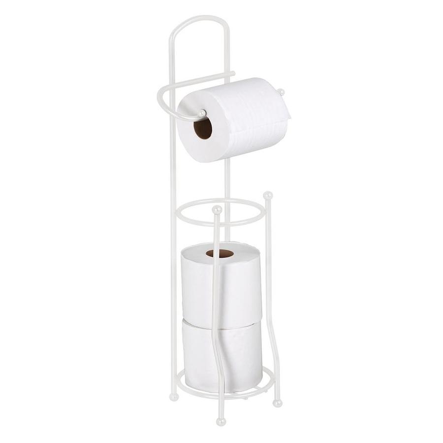 Bath Bliss White Freestanding Basket Toilet Paper Holder in the Toilet