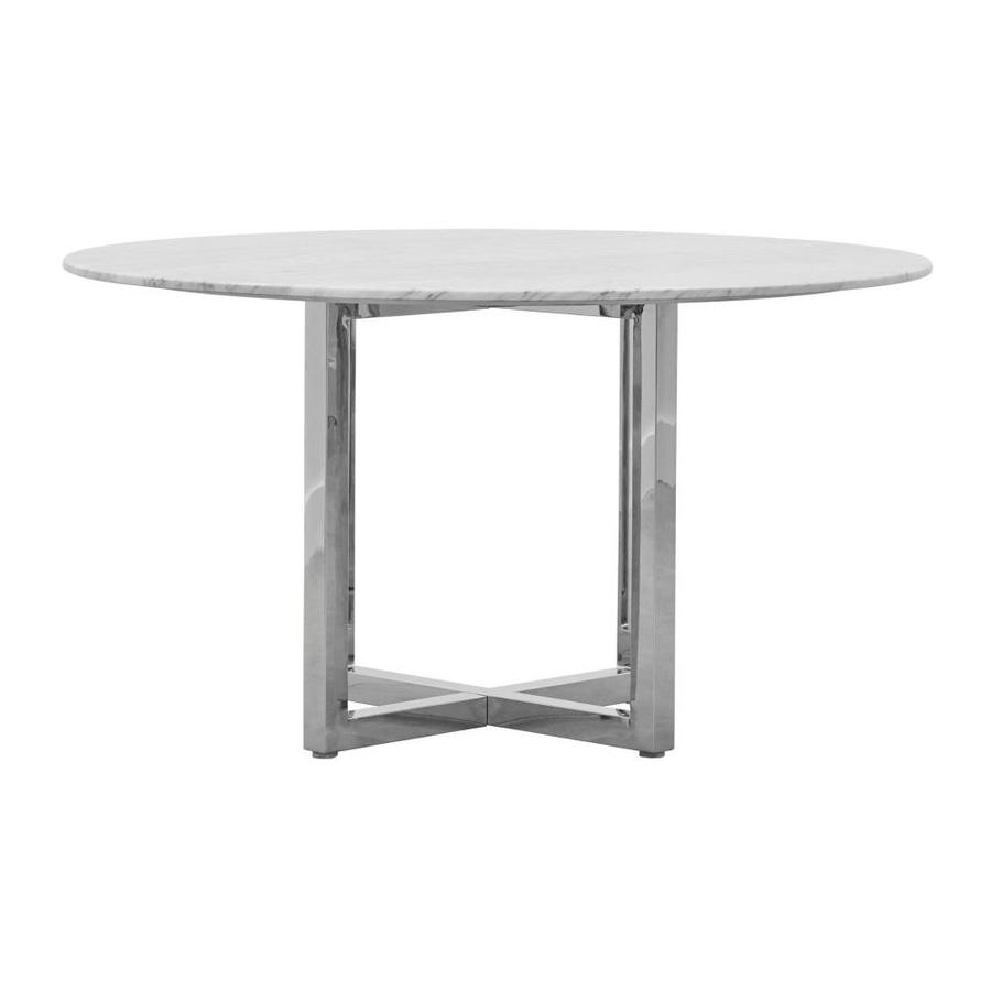 Modus Furniture Amalfi Natural Carrara Marble Round Dining Table Marble With Chrome Plated Stainless Steel Steel Base In The Dining Tables Department At Lowes Com