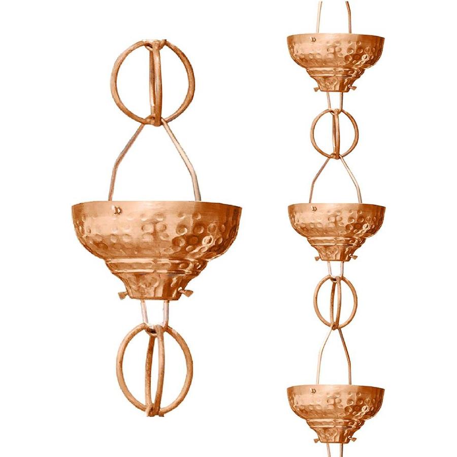 Monarch Rain Chains Eastern Hammered Cup 8.5ft Natural Copper Pails