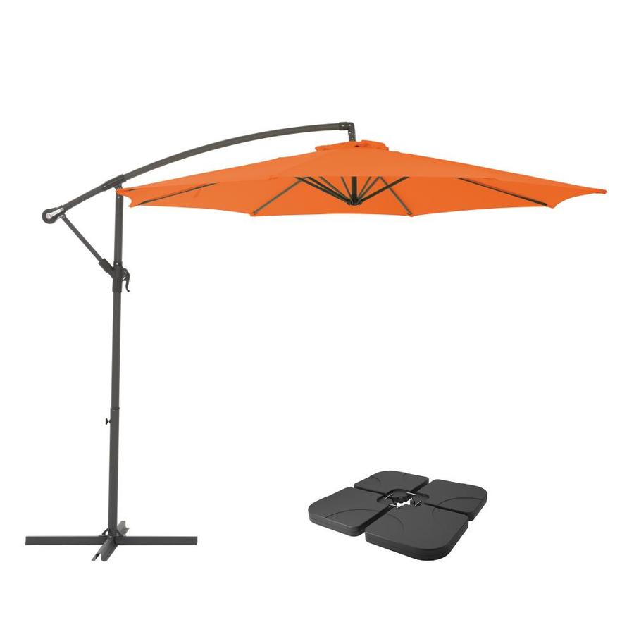 Corliving 11 5 Ft Round Orange With Black Aluminum Frame Offset Patio Umbrella And Base In The Patio Umbrellas Department At Lowes Com