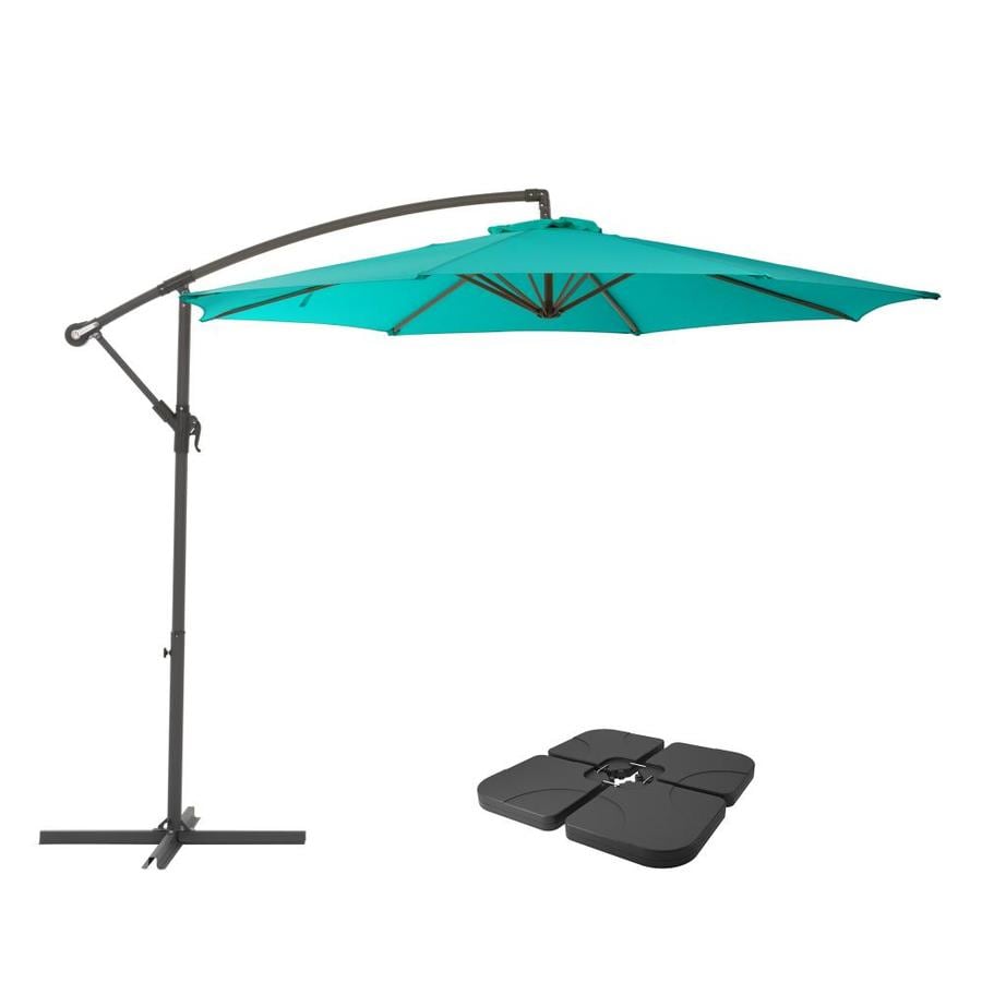 Corliving 9 5 Ft Round Crimson Red With Black Steel Frame Cantilever Patio Umbrella And Base In The Patio Umbrellas Department At Lowes Com