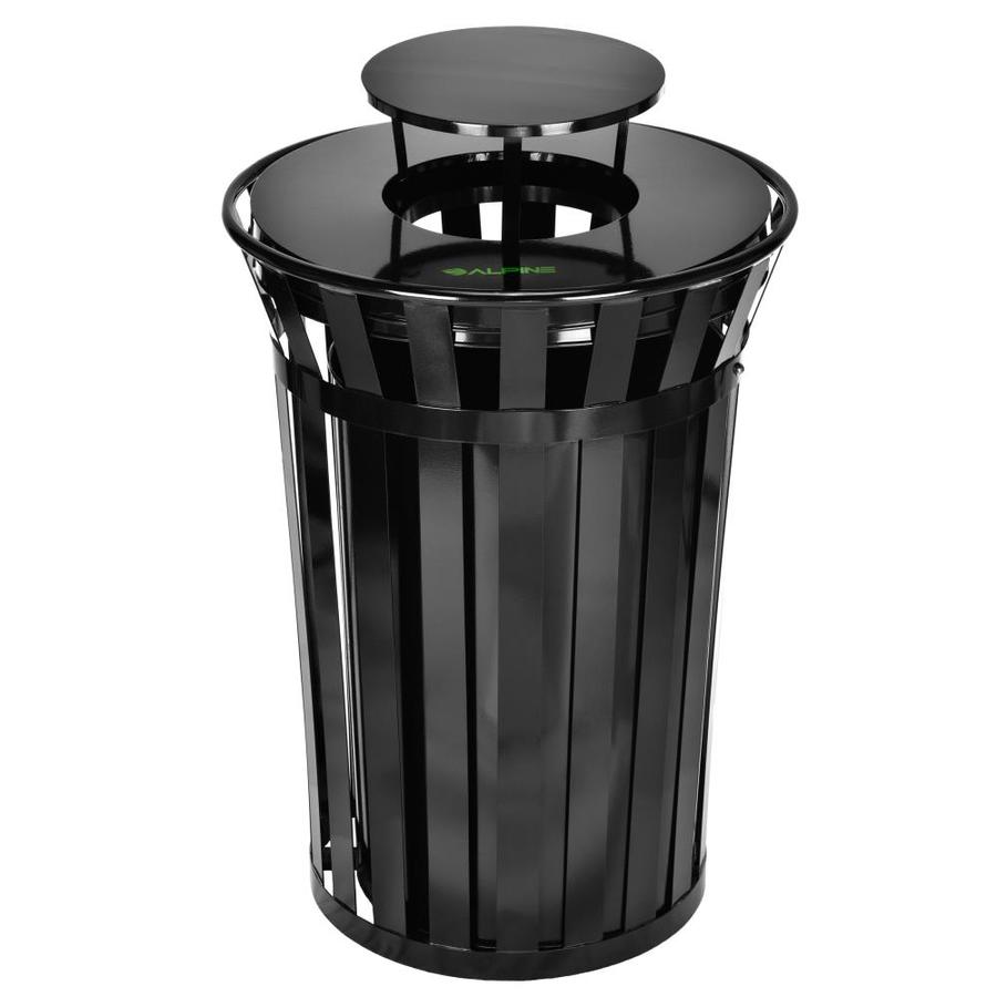 Alpine Industries 38 Gallon Black Steel Commercial Trash Can With Lid   1003052634 