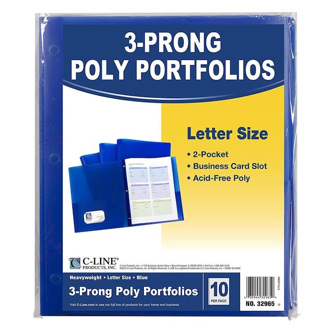 for Letter Size Papers Assorted Colors 32960 C-Line Two-Pocket Heavyweight Poly Portfolio with Prongs 10 Pack Includes Business Card Slot