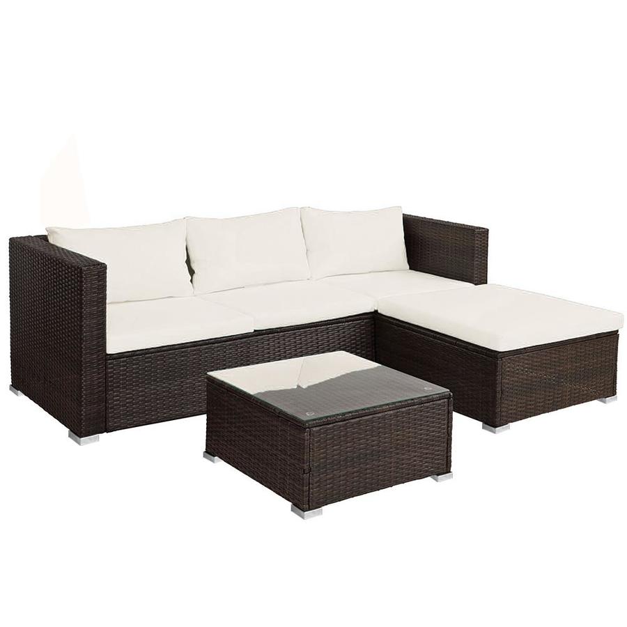 Kinwell 4 Piece Cushioned Outdoor Patio Rattan Furniture Set Sectional Garden Sofa In The Patio Conversation Sets Department At Lowes Com