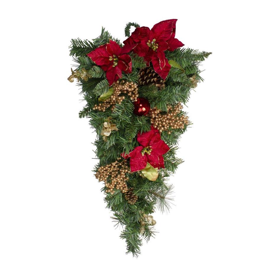 Northlight 32-in Green Pine and Red Poinsettias Artificial Christmas ...
