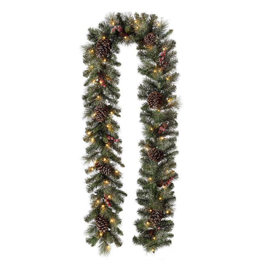 Glitzhome Indoor PreLit 9ft Pinecone Garland with White LED Lights in