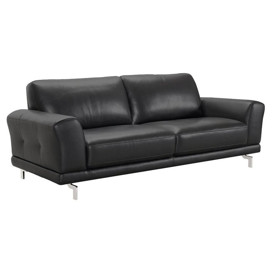 Armen Living Everly Contemporary Sofa in Genuine Black Leather with ...