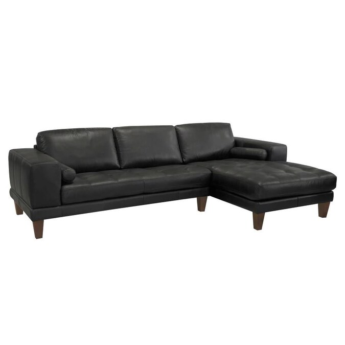 Armen Living Wynne Contemporary Sectional In Genuine Black Leather With Brown Wood Legs The Couches Sofas Loveseats Department At Com - Black Contemporary Sectional Leather Sofa Armen Living Wynne Contemporary Sectional In Genuine Black Leather With Brown Wood Legs The Couches Sofas Loveseats Department At Com - Black Contemporary Sectional Leather Sofa