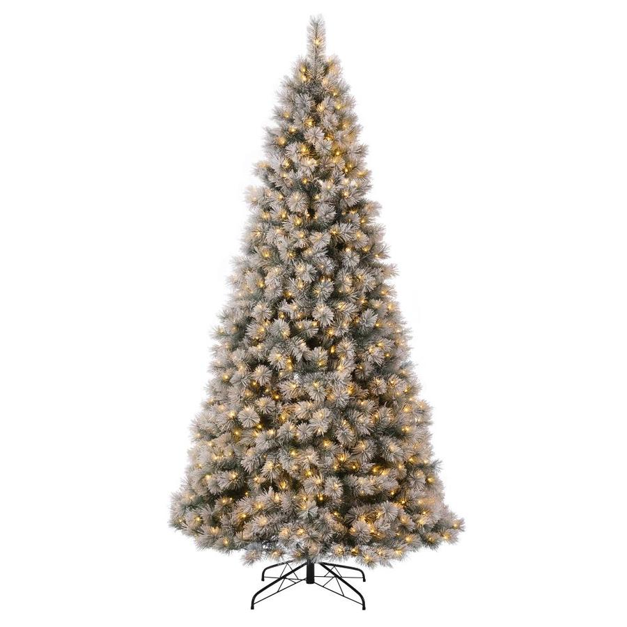 Glitzhome 9-ft Pre-Lit Flocked Artificial Christmas Tree with 900 ...