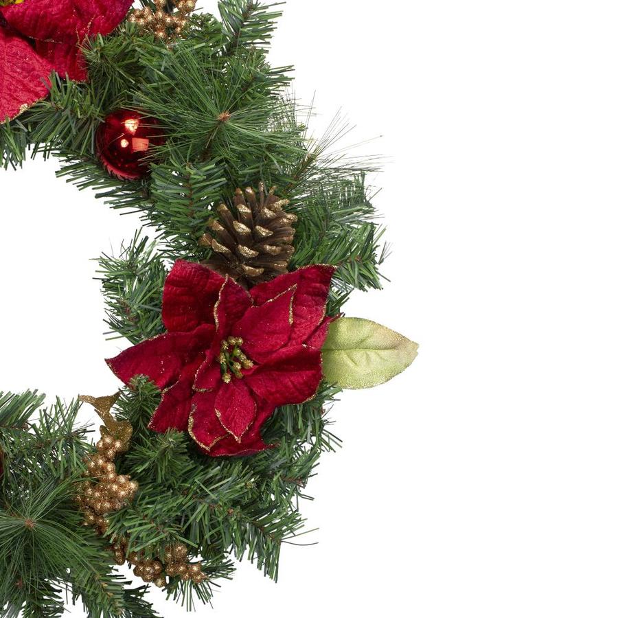 Northlight Green Pine and Poinsettias Artificial Christmas Wreath- 24 ...