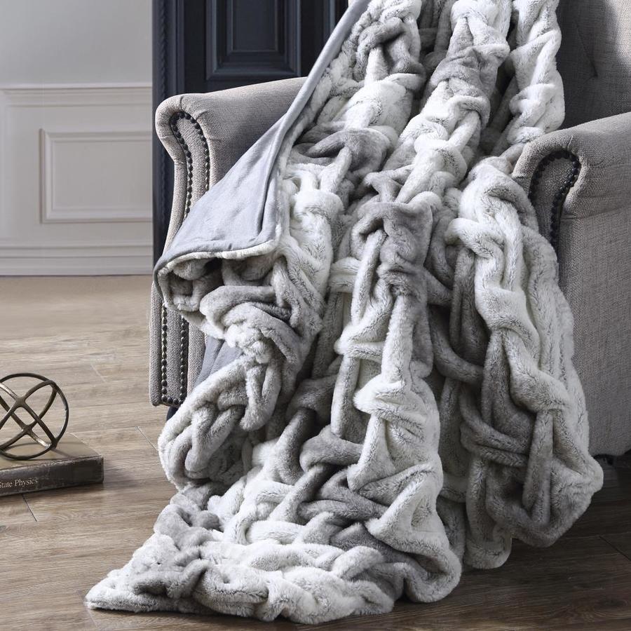 Amrapur Overseas Braided Faux Fur Throw Silver Cotton Throw In The Blankets Throws Department At Lowes Com