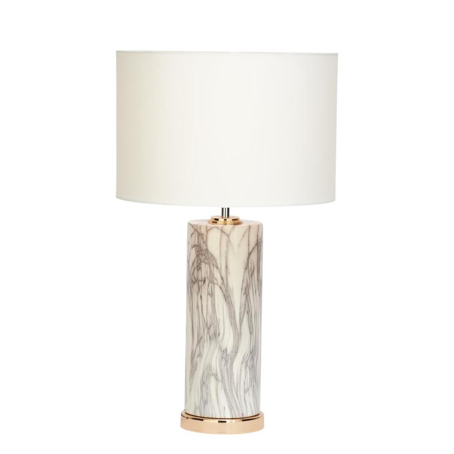 Large Cylindrical White Marble Table Lamp with Metallic Gold Base and ...