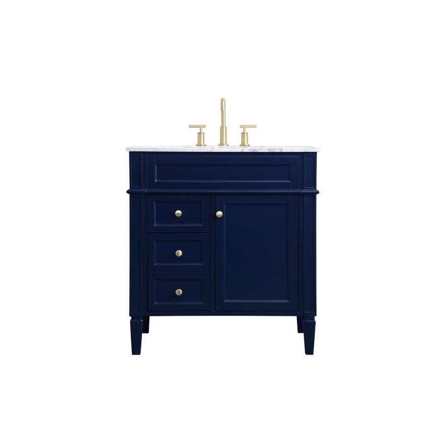 Elegant Decor First Impressions 32 In Blue Undermount Single Sink Bathroom Vanity With Cararra White Marble Top In The Bathroom Vanities With Tops Department At Lowes Com