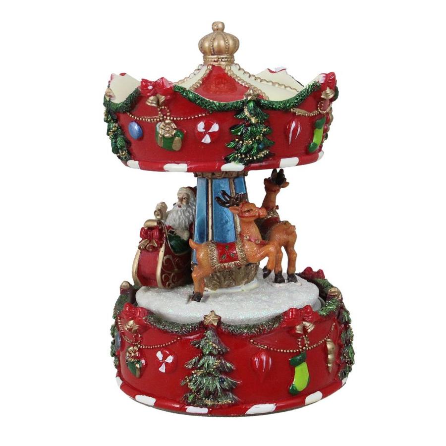 Northlight 6.5-in Red Animated Musical Santa and Reindeer Carousel ...