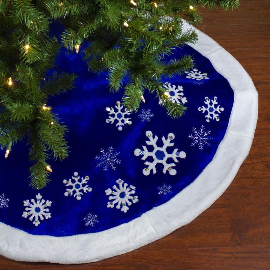 Northlight 48-in Blue Velveteen Snowflake Christmas Tree Skirt with ...