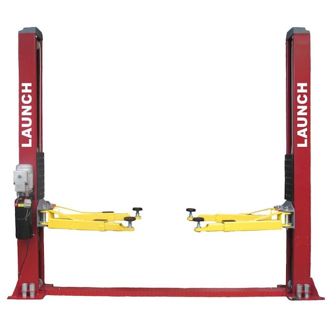 Launch Launch 9,000 lb Two Post Floor Plate Lift Symmetric RED in the Vehicle Lifts