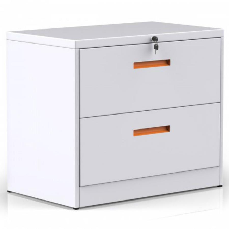 Casainc White And Orange Metal Lateral File Cabinet With Lock In The File Cabinets Department At Lowes Com