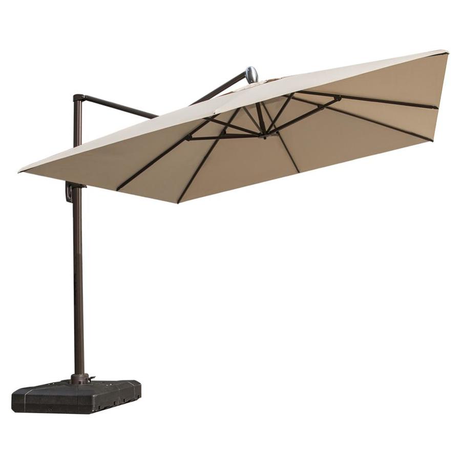 Simplyshade 12 Ft Rectangular Red With Platinum Aluminum Frame Push Button Tilt Cantilever Patio Umbrella And Base In The Patio Umbrellas Department At Lowes Com