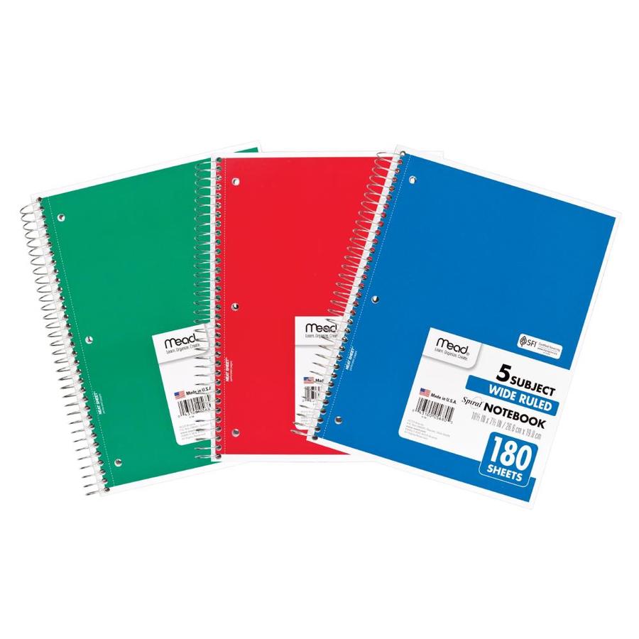 Mead Mead® Spiral 5 Subject Notebook, Wide Ruled, 180 Sheets Per Book ...